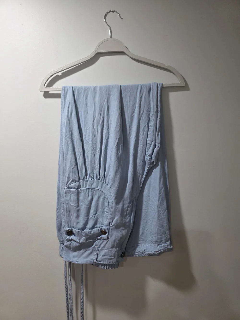Three Bird Nest Light Blue Wide Leg Drawstring Hem Pants - Picture 3 of 4